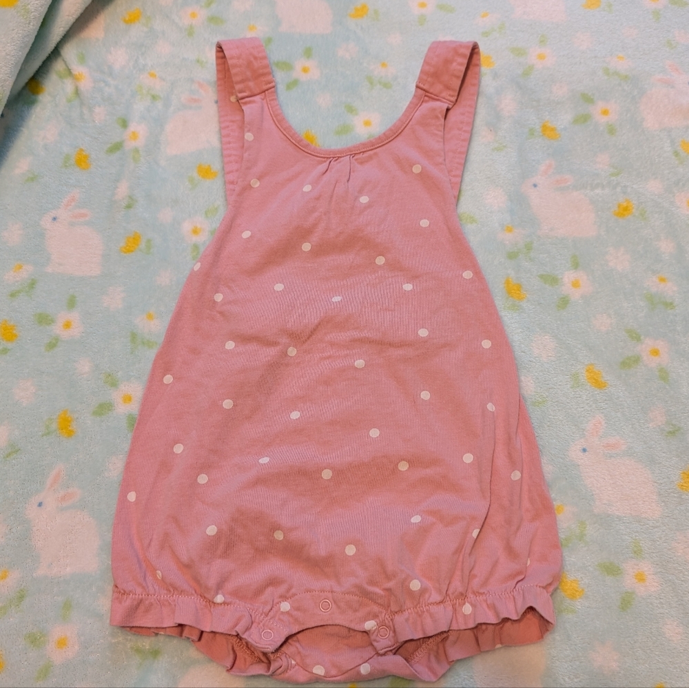 H&M Organic Cotton Pink White Polka Dot Toddler 3T Bib Overall Romper